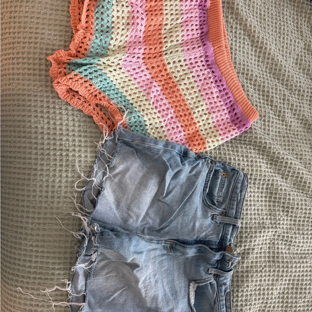 Wild Fable Beach Coverup Crochet High Waist Orange Pink Shorts with Lining